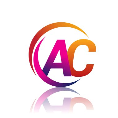 İlk harf AC logotype şirketi daire ve swoosh tasarımında turuncu ve morumsu renkte. iş ve şirket kimliği için vektör logosu.