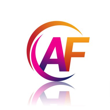 İlk harf AF logotype şirketi daire ve swoosh tasarımında turuncu ve morumsu renkte. iş ve şirket kimliği için vektör logosu.