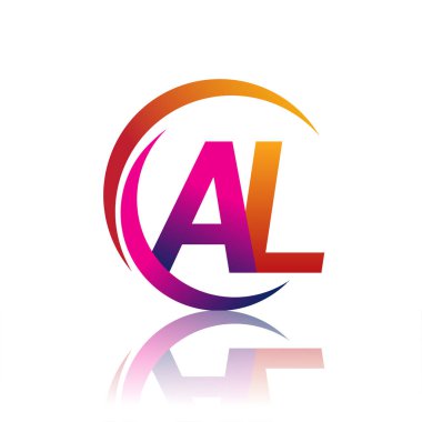 İlk harf AL logotype şirket adı turuncu ve morumsu renk daire ve swoosh tasarım. iş ve şirket kimliği için vektör logosu.