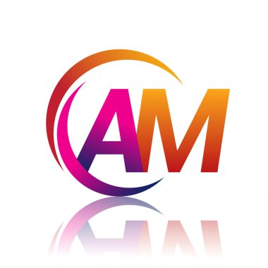 İlk harf AM logotype şirketi daire ve eflatun dizayn üzerinde turuncu ve morumsu renk. iş ve şirket kimliği için vektör logosu.