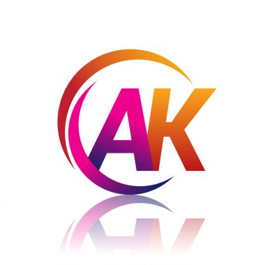 İlk harf AK logotype şirketi dairesel ve eflatun dizaynlı turuncu ve mor renkte. iş ve şirket kimliği için vektör logosu.