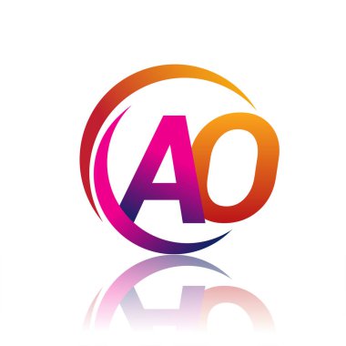 İlk harf AO logotype şirketinin dairesel ve eflatun rengi. iş ve şirket kimliği için vektör logosu.