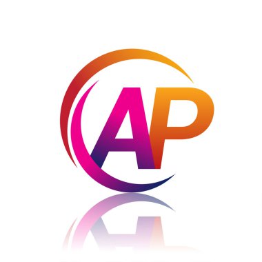 İlk harf AP logotype şirketi dairesel ve eflatun dizaynlı turuncu ve morumsu renk. iş ve şirket kimliği için vektör logosu.