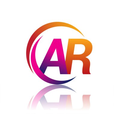 İlk harf AR logotype şirketi daire ve eflatun dizayn üzerinde turuncu ve morumsu renk. iş ve şirket kimliği için vektör logosu.
