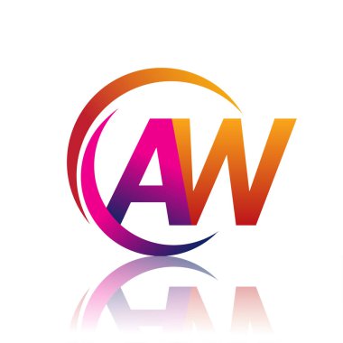 İlk harf AW logotype şirketi dairesel ve eflatun renkte turuncu ve mor renkte. iş ve şirket kimliği için vektör logosu.