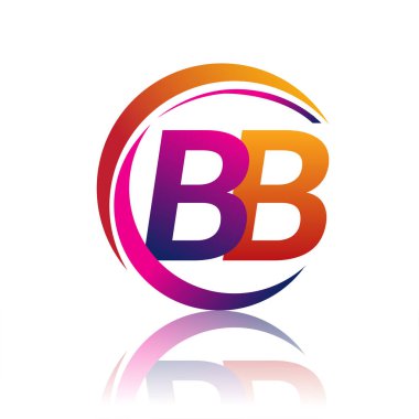 İlk harf BB logotype şirketi daire ve swoosh tasarımında turuncu ve morumsu renkte. iş ve şirket kimliği için vektör logosu.
