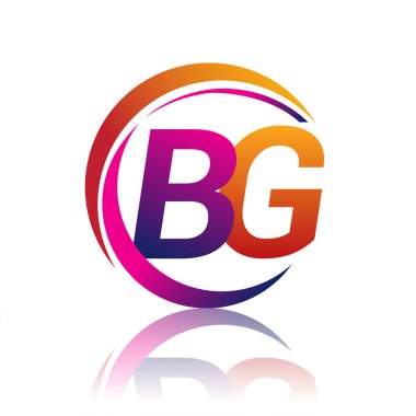 İlk harf BG logotype şirketi daire ve swoosh tasarımında turuncu ve morumsu renkte. iş ve şirket kimliği için vektör logosu.