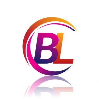 İlk harf BL logotype şirketi daire ve swoosh tasarımında turuncu ve morumsu renkte. iş ve şirket kimliği için vektör logosu.