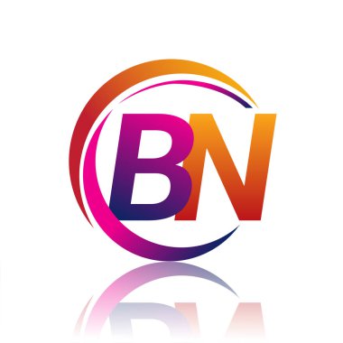 İlk harf BN logotype şirketi daire ve swoosh tasarımında turuncu ve morumsu renkte. iş ve şirket kimliği için vektör logosu.