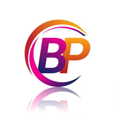 İlk harf BP logotype şirketi daire ve swoosh tasarımında turuncu ve morumsu renkte. iş ve şirket kimliği için vektör logosu.