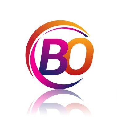 İlk harf BO logotype şirketi daire ve swoosh tasarımında turuncu ve morumsu renkte. iş ve şirket kimliği için vektör logosu.