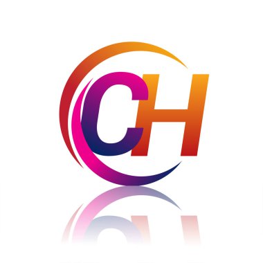 İlk harf CH logotype şirket adı turuncu ve morumsu renk daire ve swoosh tasarım. iş ve şirket kimliği için vektör logosu.