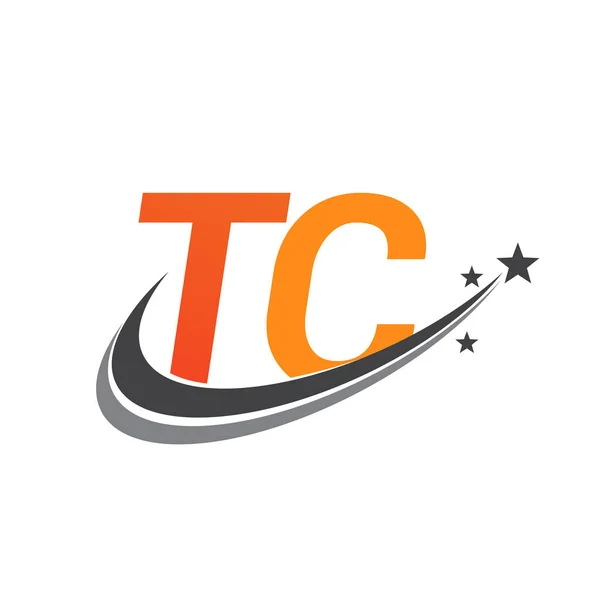 最初的字母Tc标志类型公司的名称彩色橙色和灰色Swoosh星形设计 企业和公司标识的矢量标识 — 图库矢量图片