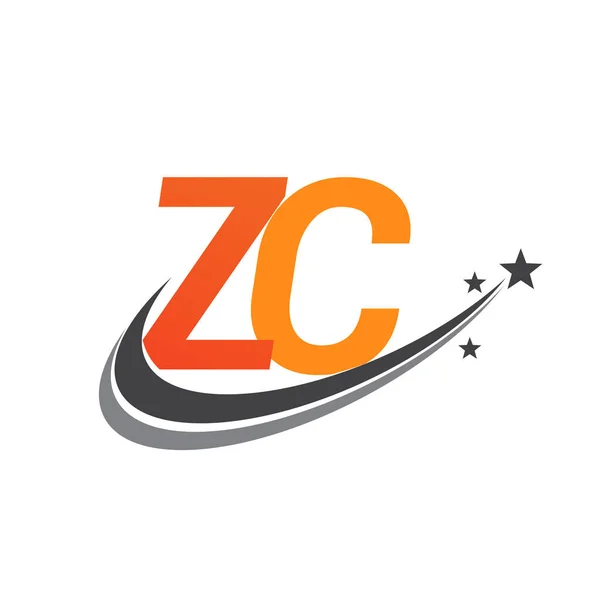 最初的字母Zc标识公司名称彩色橙色和灰色Swoosh星形设计 企业和公司标识的矢量标识 — 图库矢量图片