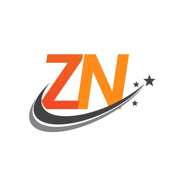 最初的字母Zn标识公司的名称彩色橙色和灰色Swoosh星形设计 企业和公司标识的矢量标识 — 图库矢量图片