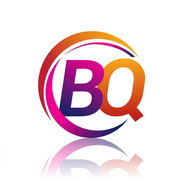 初期の文字Bqのロゴタイプ会社名円上オレンジとマゼンタ色とスウッシュデザイン ビジネスと会社のアイデンティティのためのベクトルロゴ — ストックベクタ