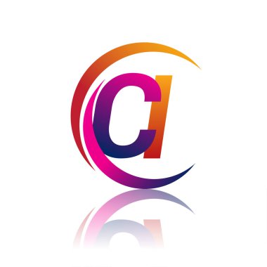 İlk harf CI logotype şirket adı turuncu ve morumsu renk daire ve swoosh tasarım. iş ve şirket kimliği için vektör logosu.