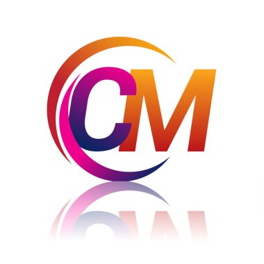İlk harf CM logotype şirketi daire ve swoosh tasarımında turuncu ve morumsu renkte. iş ve şirket kimliği için vektör logosu.
