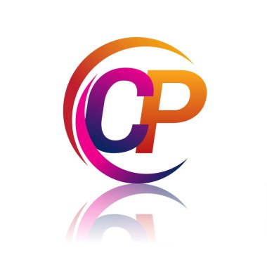 İlk harf CP logotype şirketi daire ve swoosh tasarımında turuncu ve morumsu renkte. iş ve şirket kimliği için vektör logosu.