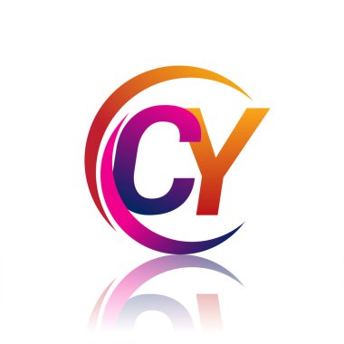 İlk harf CY logotype şirket adı turuncu ve morumsu renk daire ve swoosh tasarım. iş ve şirket kimliği için vektör logosu.