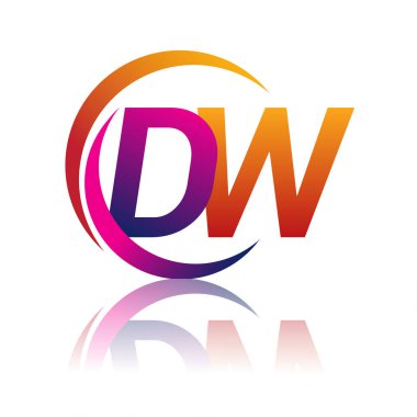 İlk harf DW logotype şirket adı turuncu ve morumsu renk daire ve swoosh tasarım. iş ve şirket kimliği için vektör logosu.