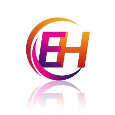İlk harf EH logotype şirketi daire ve swoosh tasarımında turuncu ve morumsu renkte. iş ve şirket kimliği için vektör logosu.