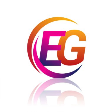 İlk harf EG logotype şirketi daire ve swoosh tasarımında turuncu ve morumsu renkte. iş ve şirket kimliği için vektör logosu.