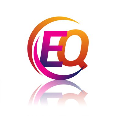 İlk harf EQ logotype şirketi daire ve swoosh tasarımında turuncu ve morumsu renkte. iş ve şirket kimliği için vektör logosu.