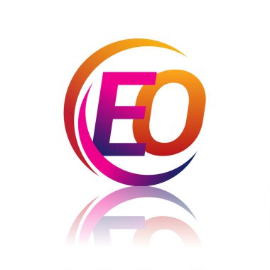 İlk harf EO logotype şirketi daire ve swoosh tasarımında turuncu ve morumsu renkte. iş ve şirket kimliği için vektör logosu.