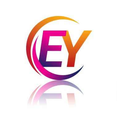İlk harf EY logotype şirket adı turuncu ve morumsu renk daire ve swoosh tasarım. iş ve şirket kimliği için vektör logosu.