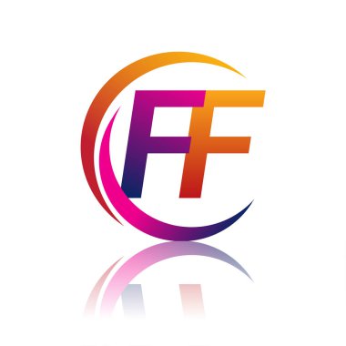İlk harf FF logotype şirketi daire ve eflatun dizayn üzerinde turuncu ve morumsu renk. iş ve şirket kimliği için vektör logosu.