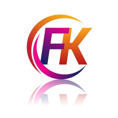 İlk harf FK logotype şirketi daire ve swoosh tasarımında turuncu ve morumsu renkte. iş ve şirket kimliği için vektör logosu.