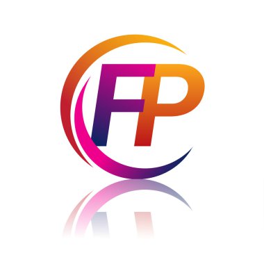 İlk harf FP logotype şirket adı turuncu ve morumsu renk daire ve swoosh tasarım. iş ve şirket kimliği için vektör logosu.