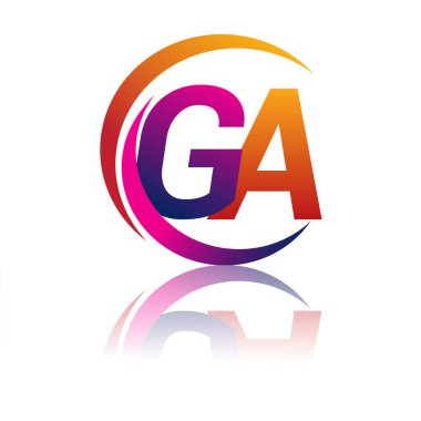İlk harf GA logotype şirketi daire ve swoosh tasarımında turuncu ve morumsu renkte. iş ve şirket kimliği için vektör logosu.
