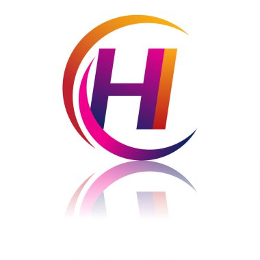 İlk harf HI logotype şirketinin daire ve swoosh tasarımında turuncu ve morumsu rengi. iş ve şirket kimliği için vektör logosu.