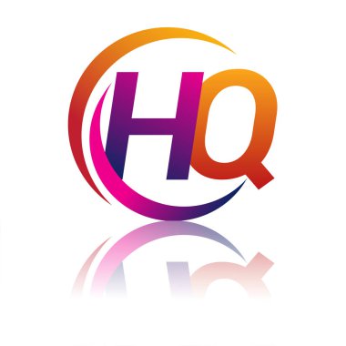 İlk harf HQ logotype şirketi daire ve swoosh tasarımında turuncu ve morumsu renkte. iş ve şirket kimliği için vektör logosu.