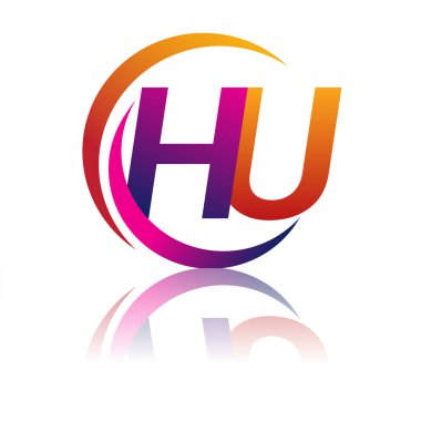 İlk harf HU logotype şirketi daire ve swoosh tasarımında turuncu ve morumsu renkte. iş ve şirket kimliği için vektör logosu.