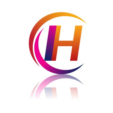 İlk harf IH logotype şirketi daire ve swoosh tasarımında turuncu ve morumsu renkte. iş ve şirket kimliği için vektör logosu.