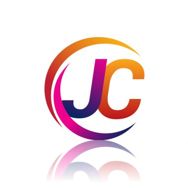 İlk harf JC logotype şirket adı turuncu ve morumsu renk daire ve swoosh tasarım. iş ve şirket kimliği için vektör logosu.