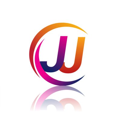 İlk harf JJ logotype şirket adı turuncu ve morumsu renk daire ve swoosh tasarım. iş ve şirket kimliği için vektör logosu.
