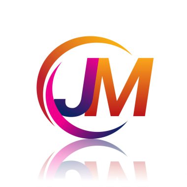 İlk harf JM logotype şirket adı turuncu ve morumsu renk daire ve swoosh tasarım. iş ve şirket kimliği için vektör logosu.