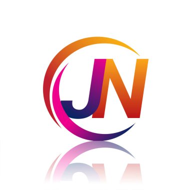 İlk harf JN logotype şirketi daire ve swoosh tasarımında turuncu ve morumsu renkte. iş ve şirket kimliği için vektör logosu.