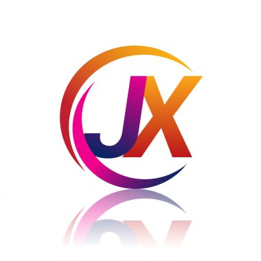 İlk harf JX logotype şirket adı turuncu ve morumsu renk daire ve swoosh tasarım. iş ve şirket kimliği için vektör logosu.