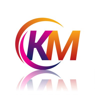 İlk harf KM logotype şirket adı turuncu ve morumsu renk daire ve swoosh tasarım. iş ve şirket kimliği için vektör logosu.