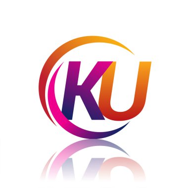 İlk harf KU logotype şirketi daire ve swoosh tasarımında turuncu ve morumsu renkte. iş ve şirket kimliği için vektör logosu.