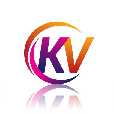 İlk harf KV logotype şirketi daire ve swoosh tasarımında turuncu ve morumsu renkte. iş ve şirket kimliği için vektör logosu.
