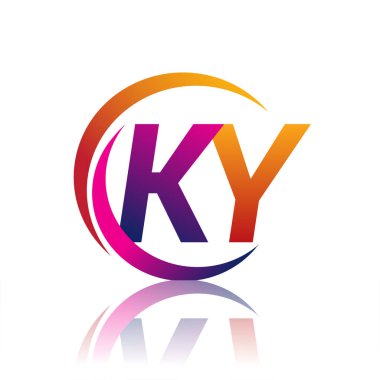 İlk harf KY logotype şirketi daire ve swoosh tasarımında turuncu ve morumsu renkte. iş ve şirket kimliği için vektör logosu.