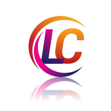 İlk harf LC logotype şirketi daire ve swoosh tasarımında turuncu ve morumsu renkte. iş ve şirket kimliği için vektör logosu.