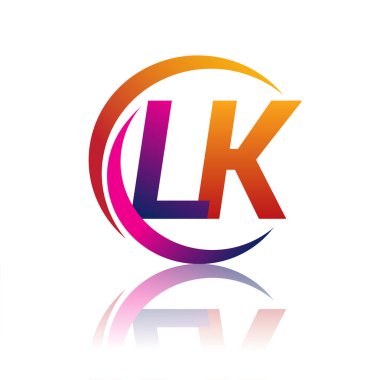 İlk harf LK logotype şirketi daire ve swoosh tasarımında turuncu ve morumsu renkte. iş ve şirket kimliği için vektör logosu.