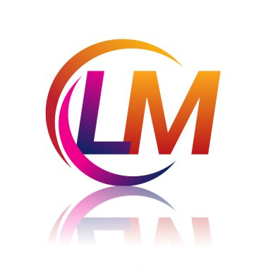 İlk harf LM logotype şirketi daire ve swoosh tasarımında turuncu ve morumsu renkte. iş ve şirket kimliği için vektör logosu.